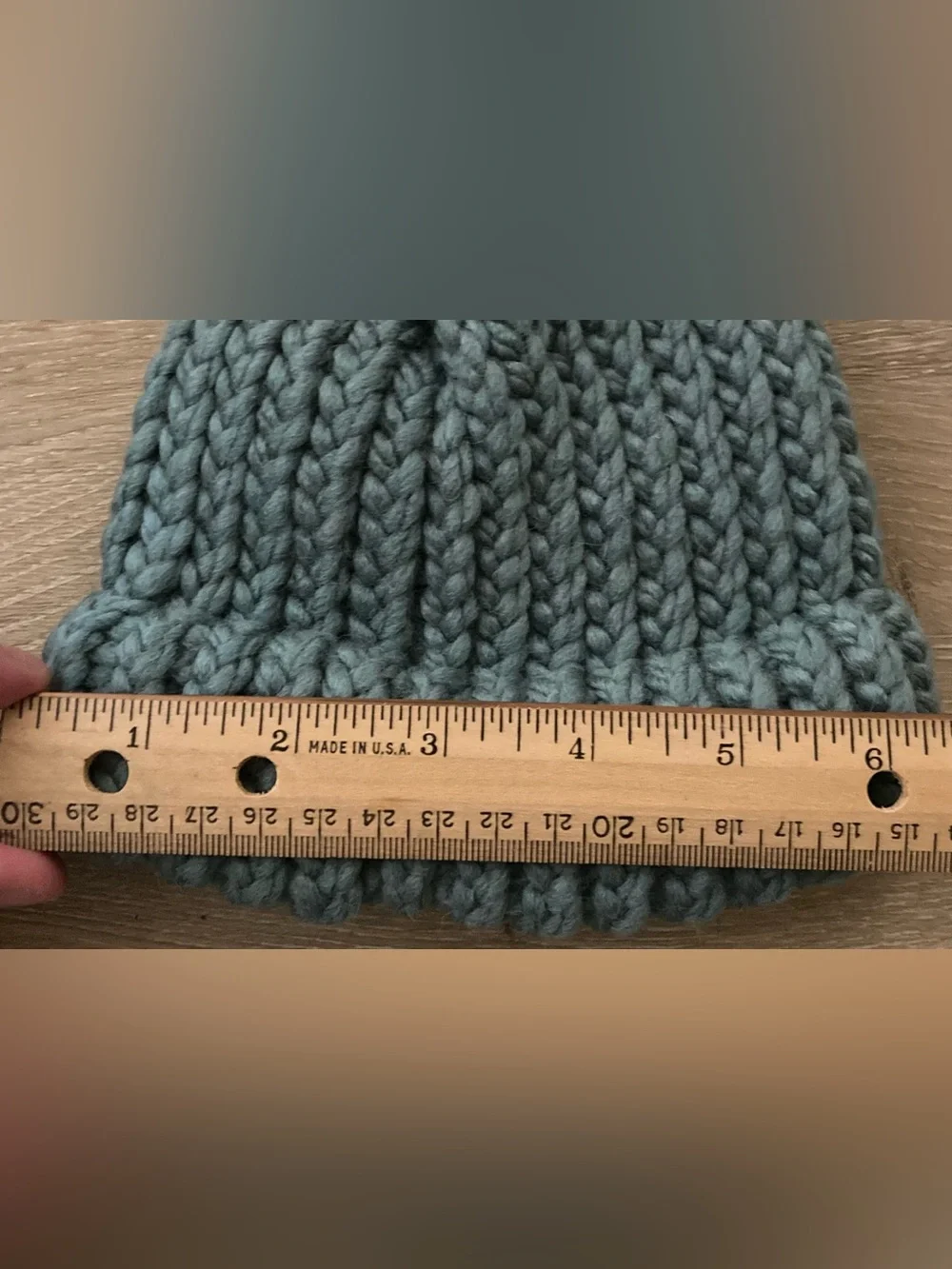 HANDMADE loom knitted small green baby beanie hat for the winter